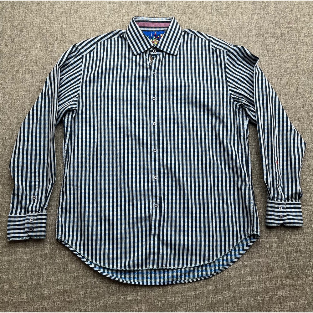 Robert Graham XL Mens Long Sleeve Button‎ Down Shirt Striped Blue White